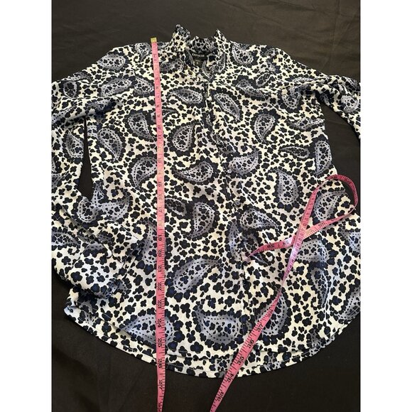 Express Floral Black Blue Womens Top Button Up Shirt Blouse Career NWT Sz SP - Picture 7 of 8